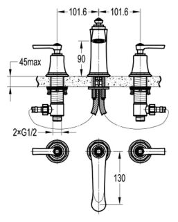 Смеситель для раковины Swedbe Terracotta Art 2503 на три отверстия бронза